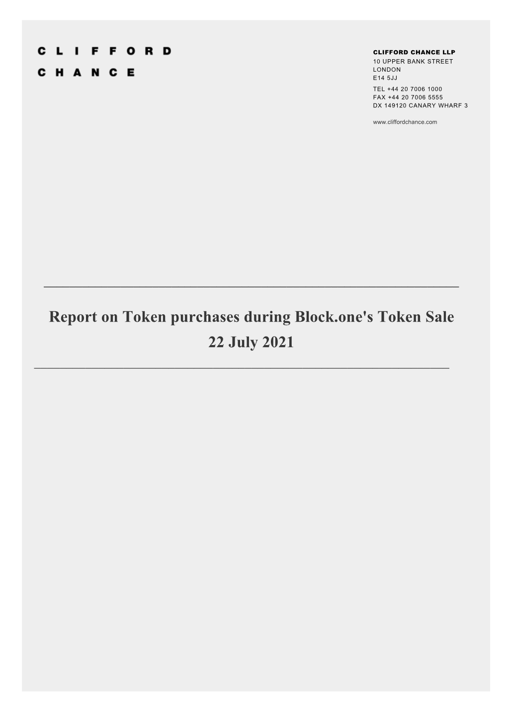 Report on Token Purchases During Block.One's Token Sale 22 July 2021 ______