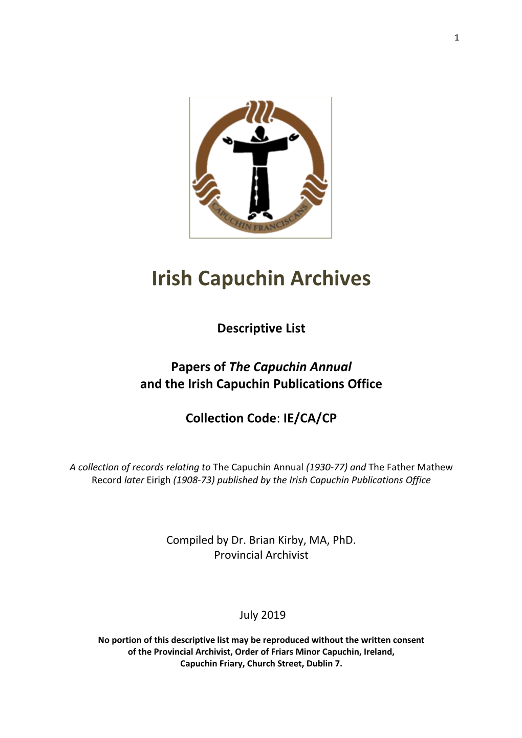 The Capuchin Annual and the Irish Capuchin Publications Office