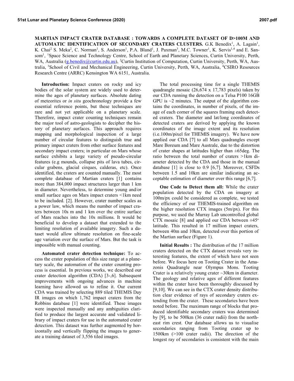 Martian Impact Crater Database : Towards a Complete Dataset of D>100M and Automatic Identification of Secondary Craters Clusters