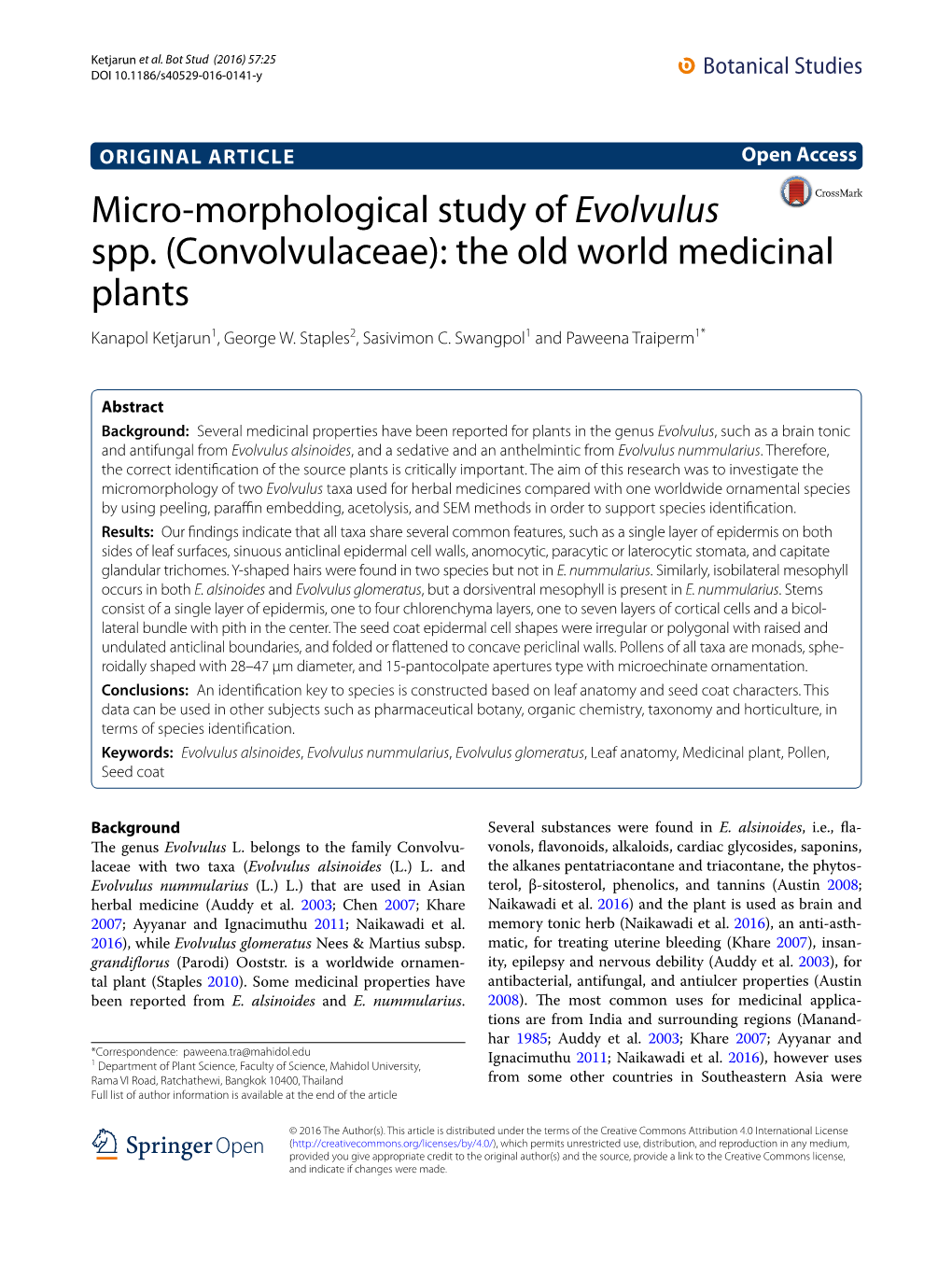 Micro-Morphological Study of Evolvulus Spp. (Convolvulaceae