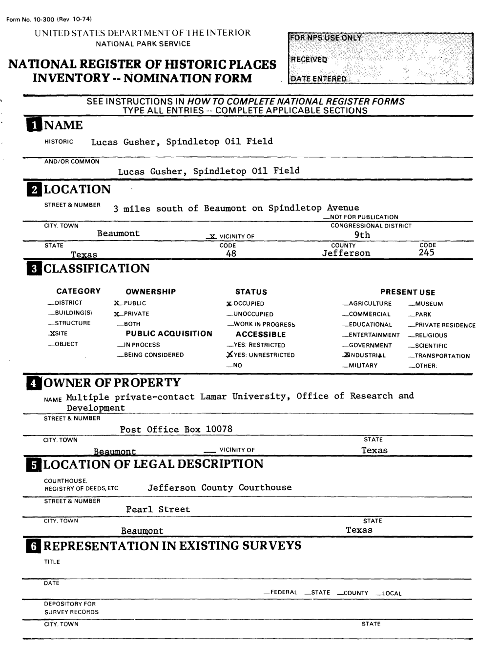 National Register of Historic Places Inventory -- Nomination Form