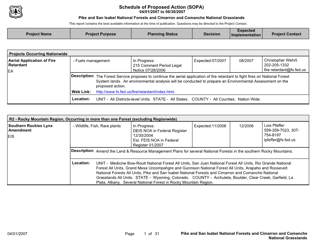 Schedule of Proposed Action (SOPA)