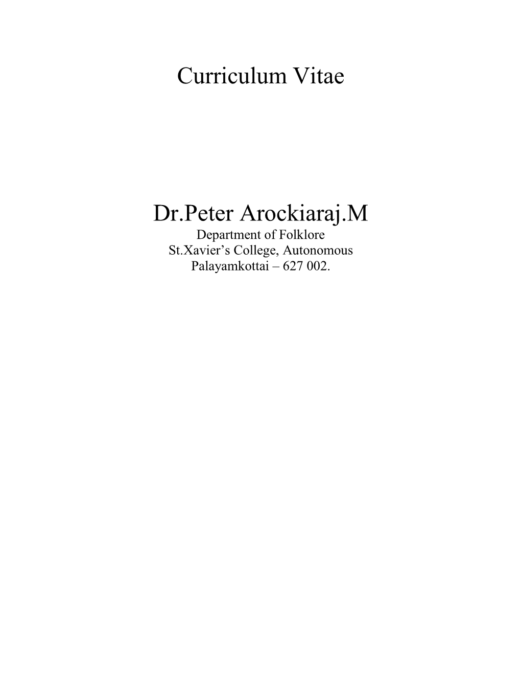 Curriculum Vitae Dr.Peter Arockiaraj.M