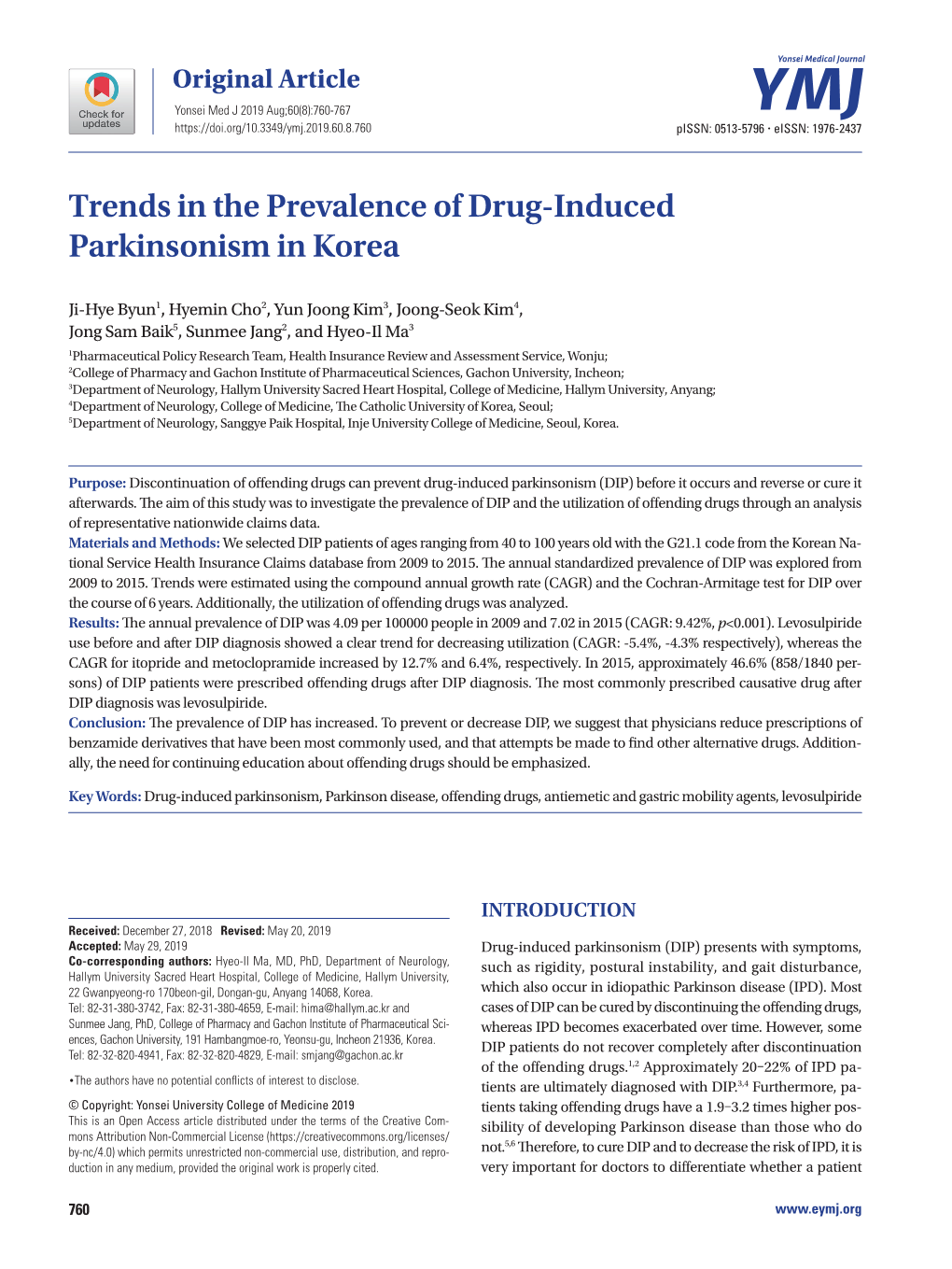 Trends in the Prevalence of Drug-Induced Parkinsonism in Korea