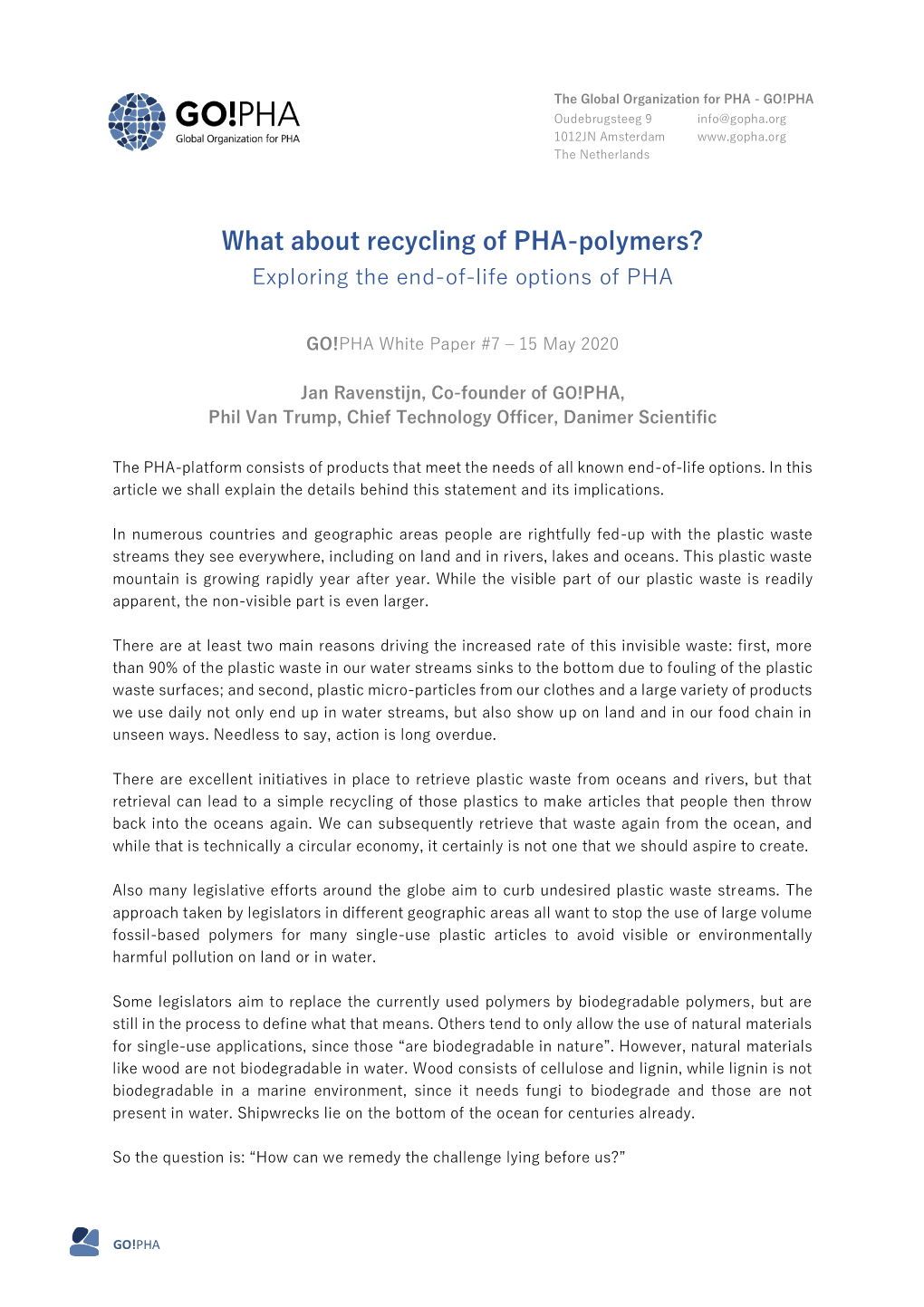 What About Recycling of PHA-Polymers? Exploring the End-Of-Life Options of PHA