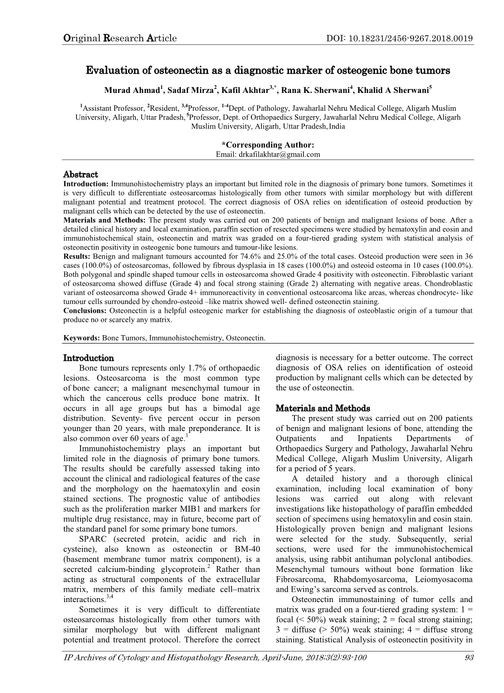 Evaluation of Osteonectin As a Diagnostic Marker of Osteogenic Bone Tumors