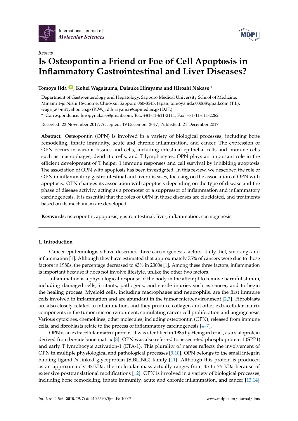 Is Osteopontin a Friend Or Foe of Cell Apoptosis in Inflammatory