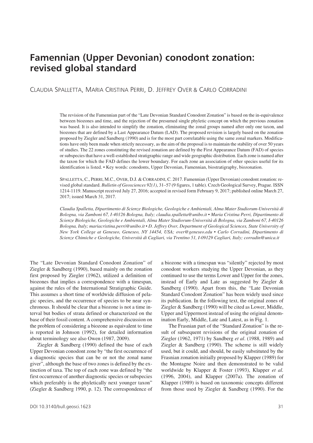 (Upper Devonian) Conodont Zonation: Revised Global Standard