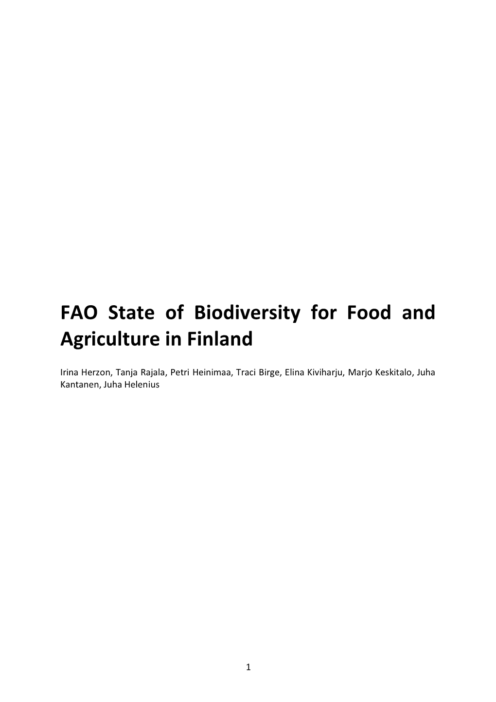 FAO State of Biodiversity for Food and Agriculture in Finland