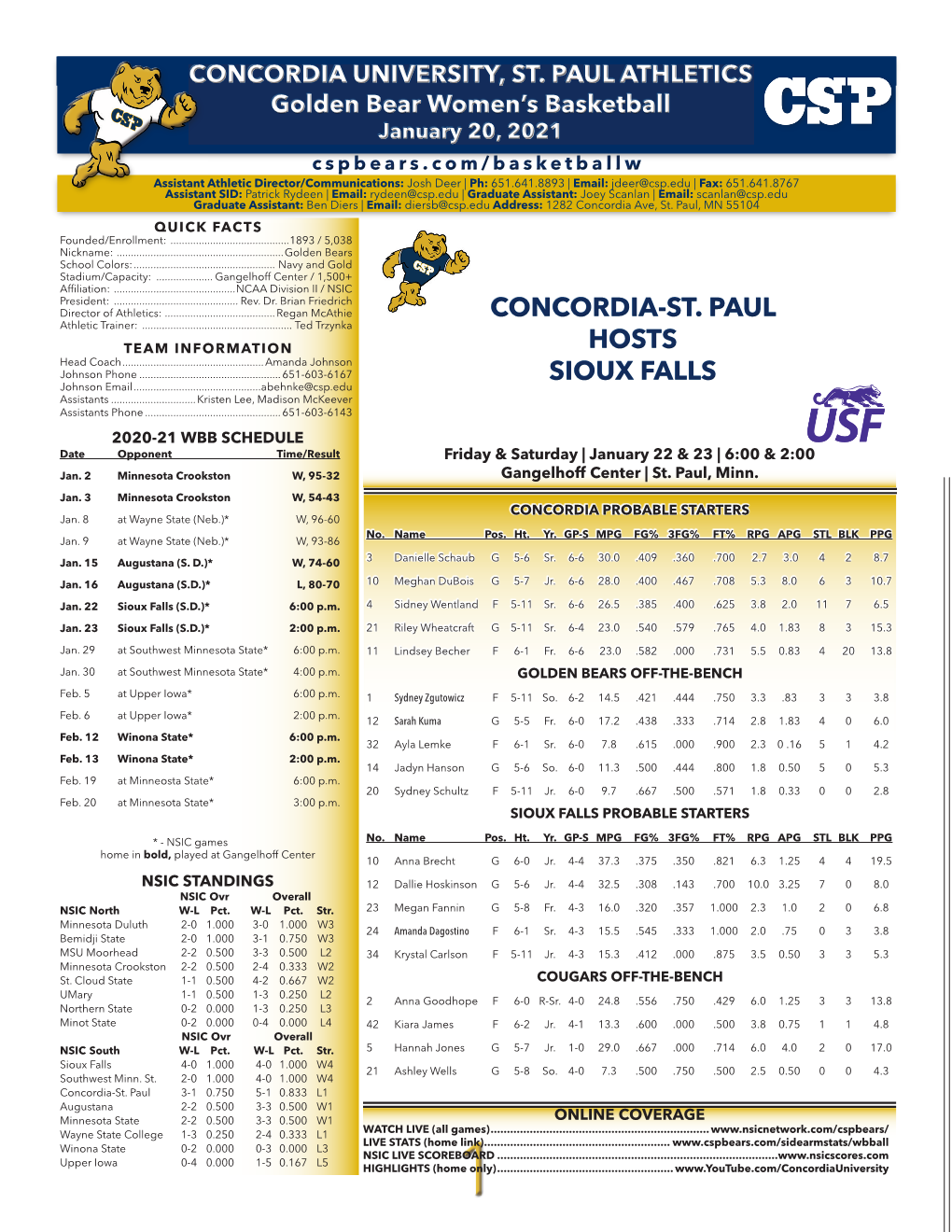 Concordia-St. Paul Hosts Sioux Falls