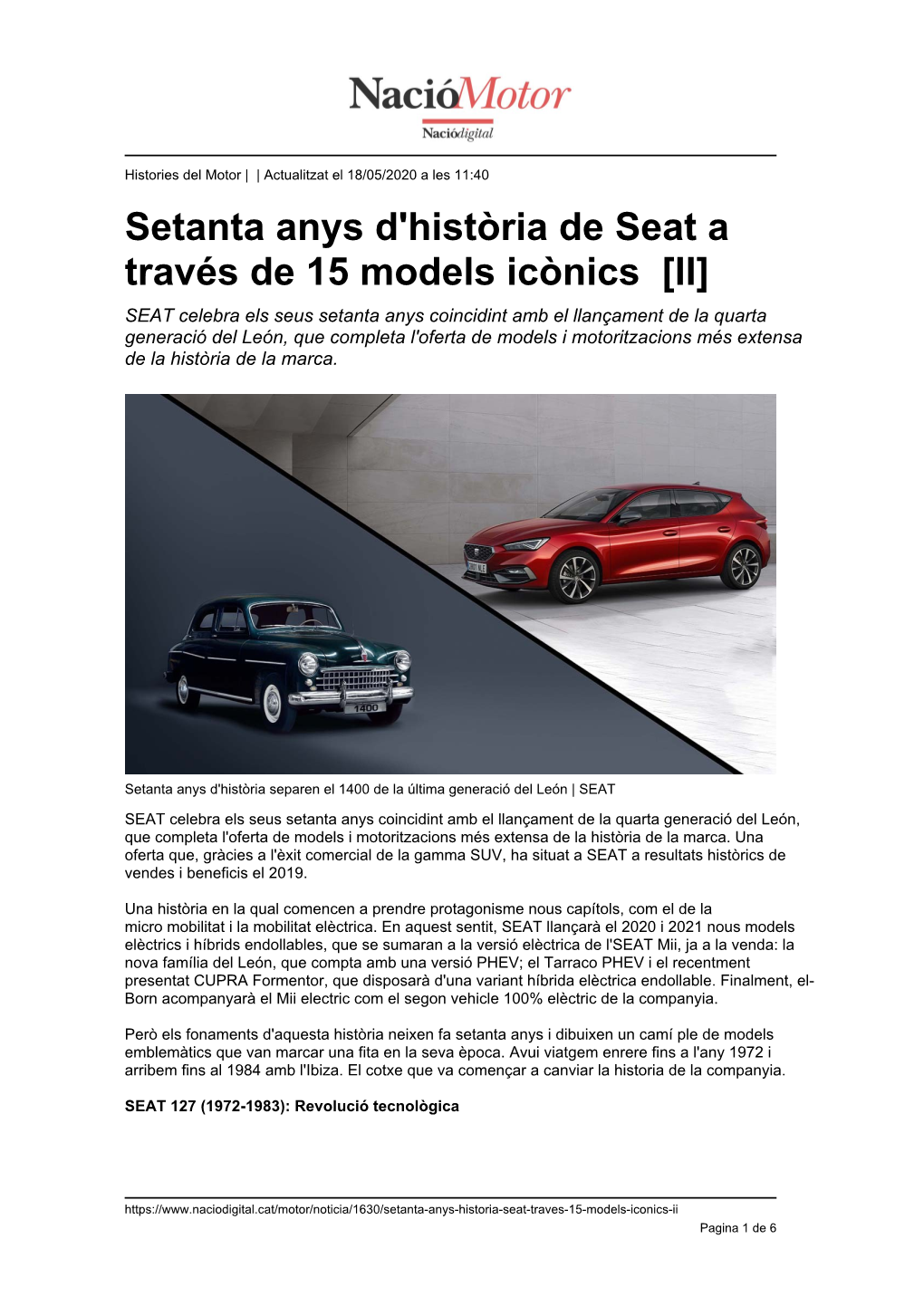 Setanta Anys D'història De Seat a Través De 15 Models Icònics [II]