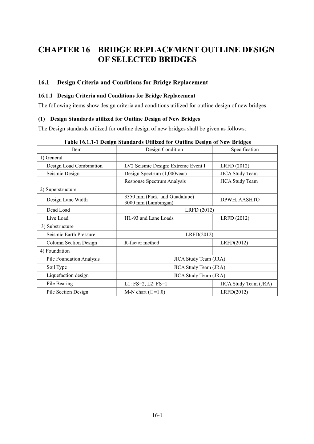 Chapter 16 Bridge Replacement Outline Design of Selected Bridges