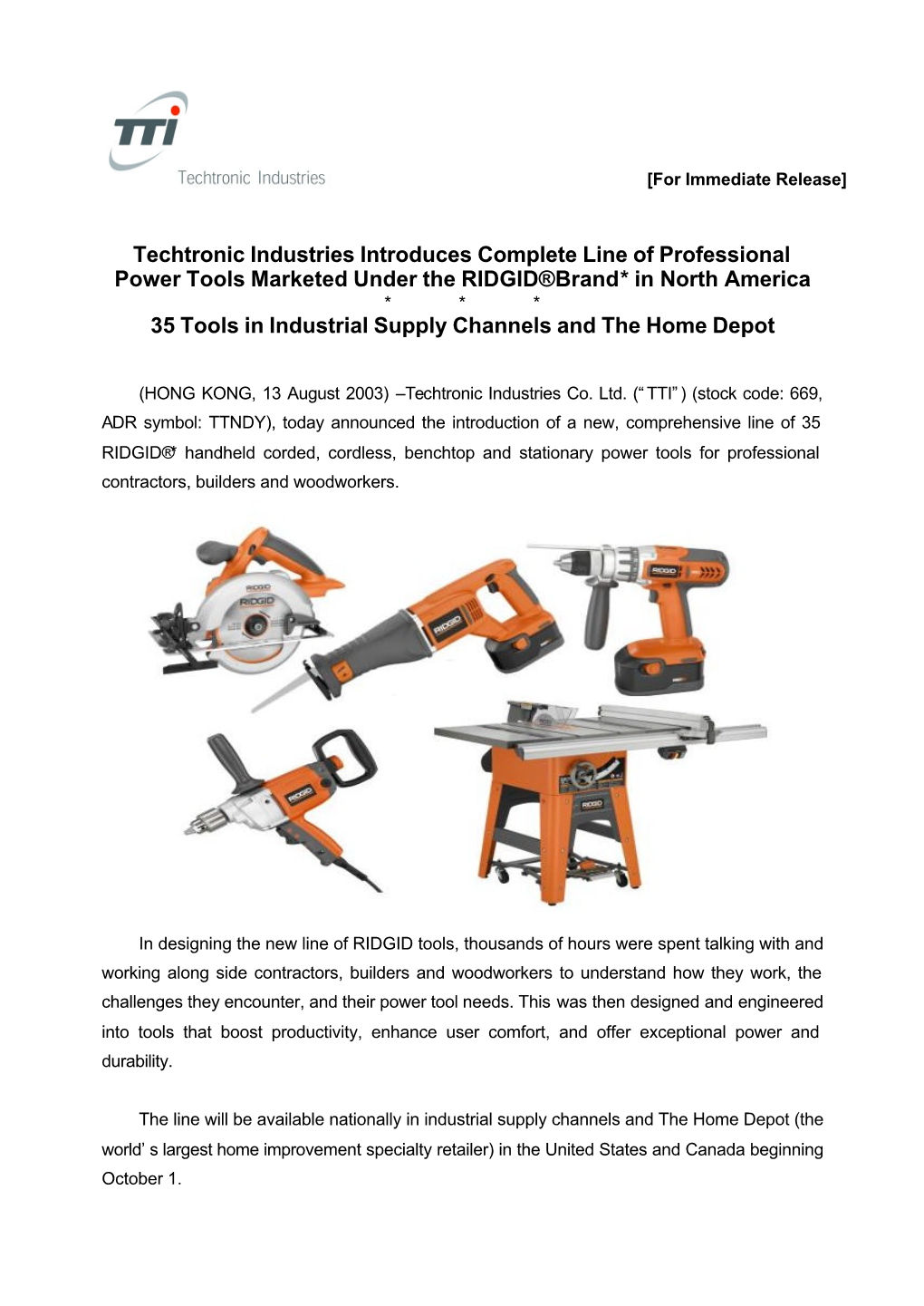 Techtronic Industries Company Limited