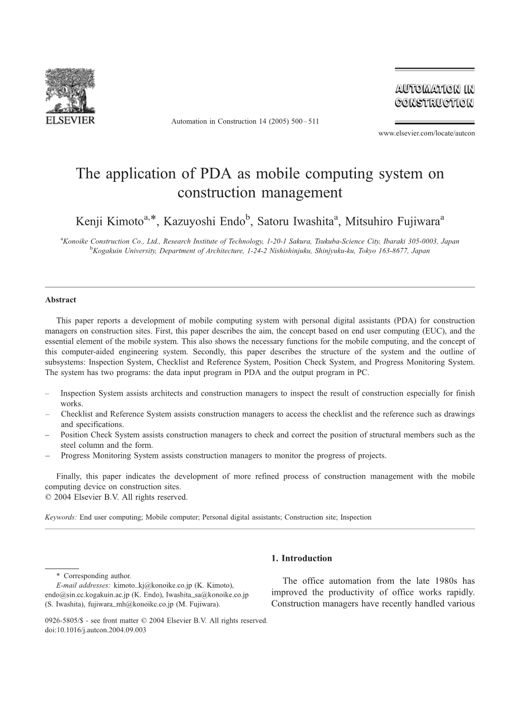 The Application of PDA As Mobile Computing System on Construction Management