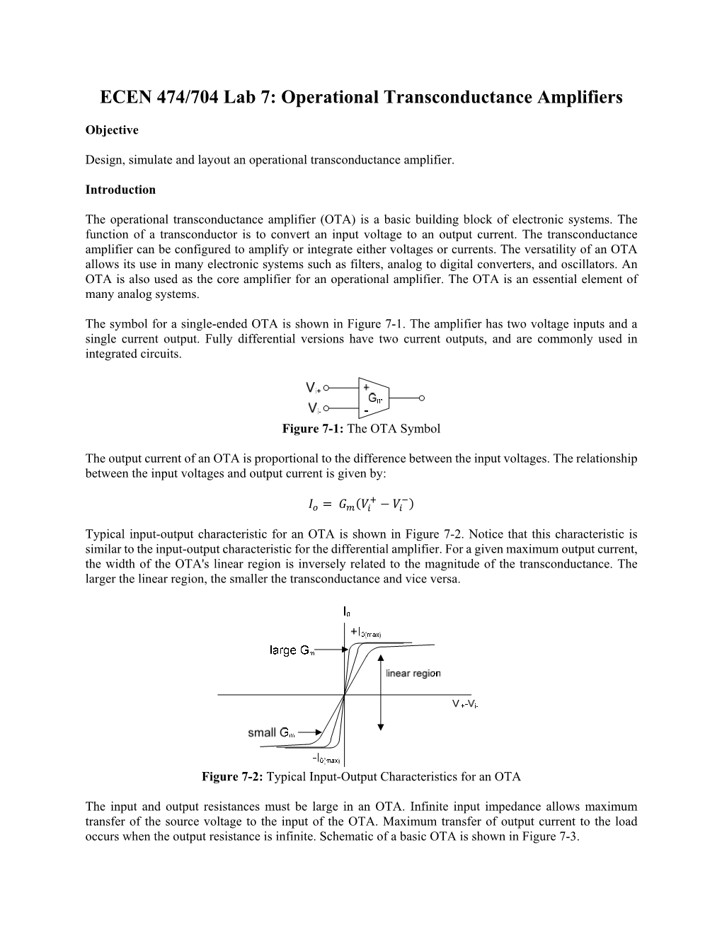 ECEN 474/704 Lab 7: Operational Transconductance Amplifiers