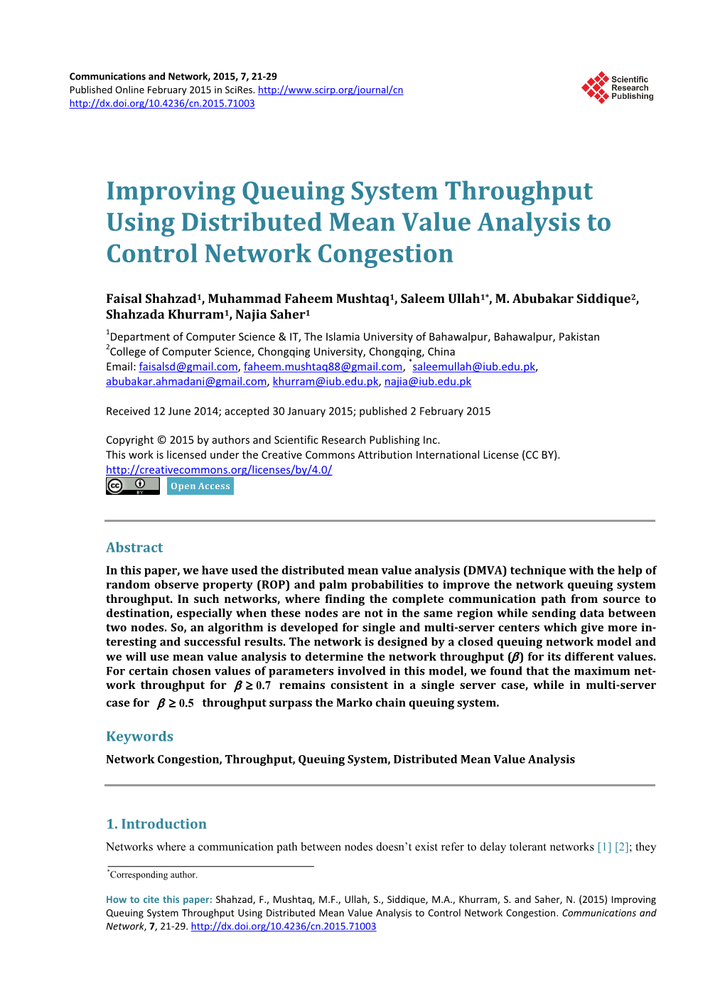 Improving Queuing System Throughput Using Distributed Mean Value Analysis to Control Network Congestion