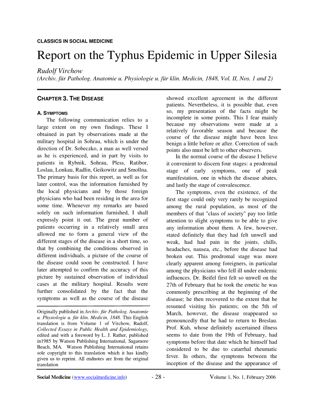 Report on the Typhus Epidemic in Upper Silesia