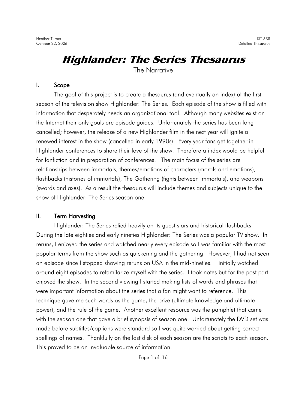 Highlander: the Series Thesaurus the Narrative