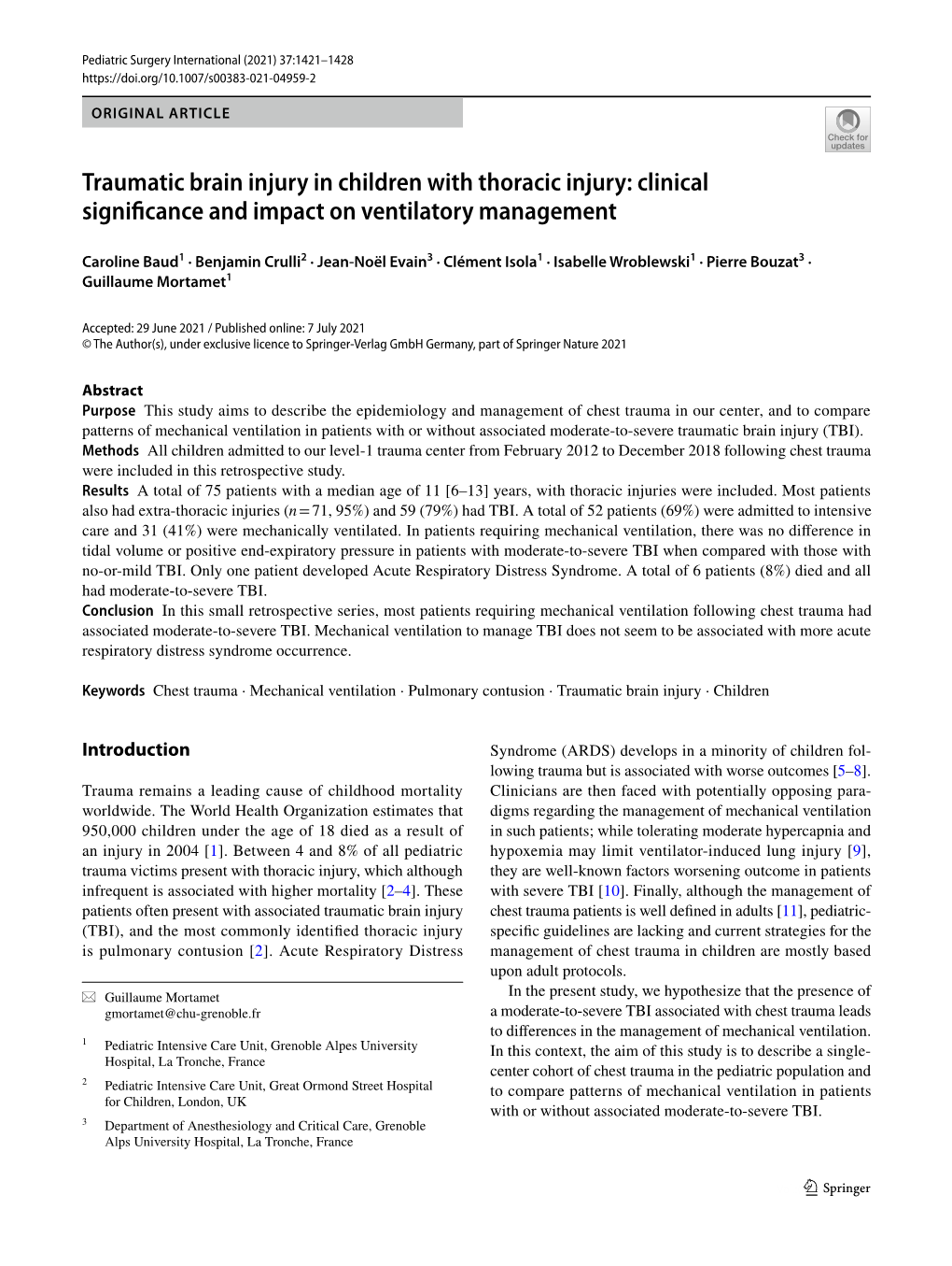 Traumatic Brain Injury in Children with Thoracic Injury: Clinical Significance