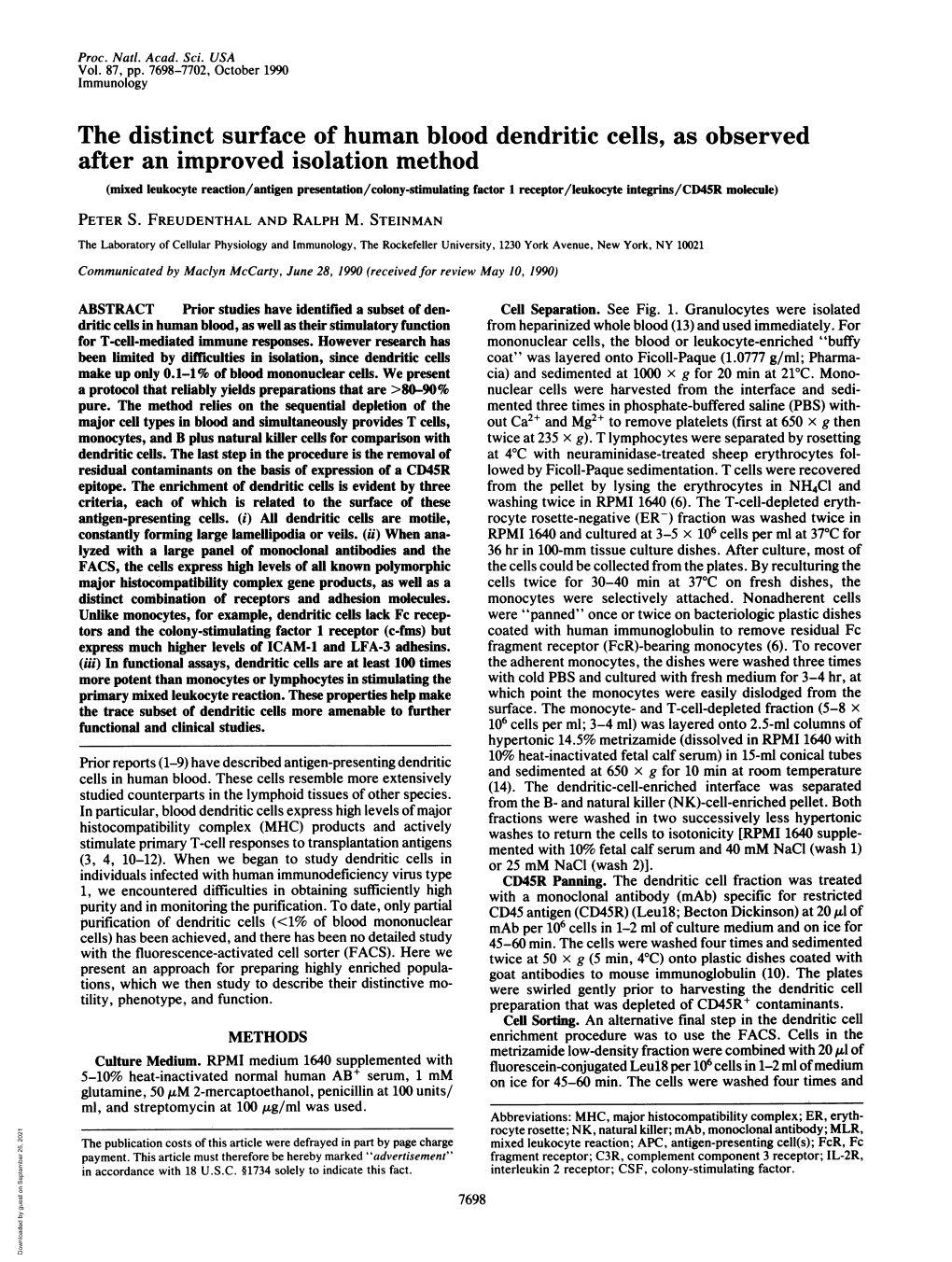 The Distinct Surface of Human Blood Dendritic Cells, As Observed After An