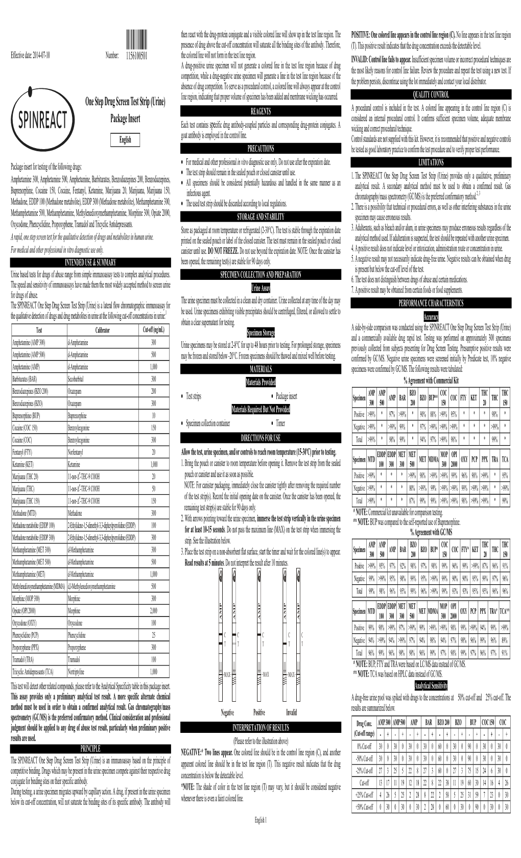 One Step Drug Screen Test Strip (Urine) Package Insert