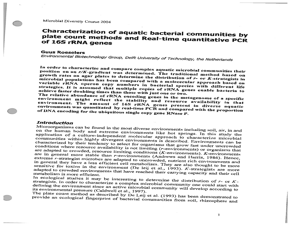 Roeslers, G. Characterization of Aquatic Bacterial Communities By