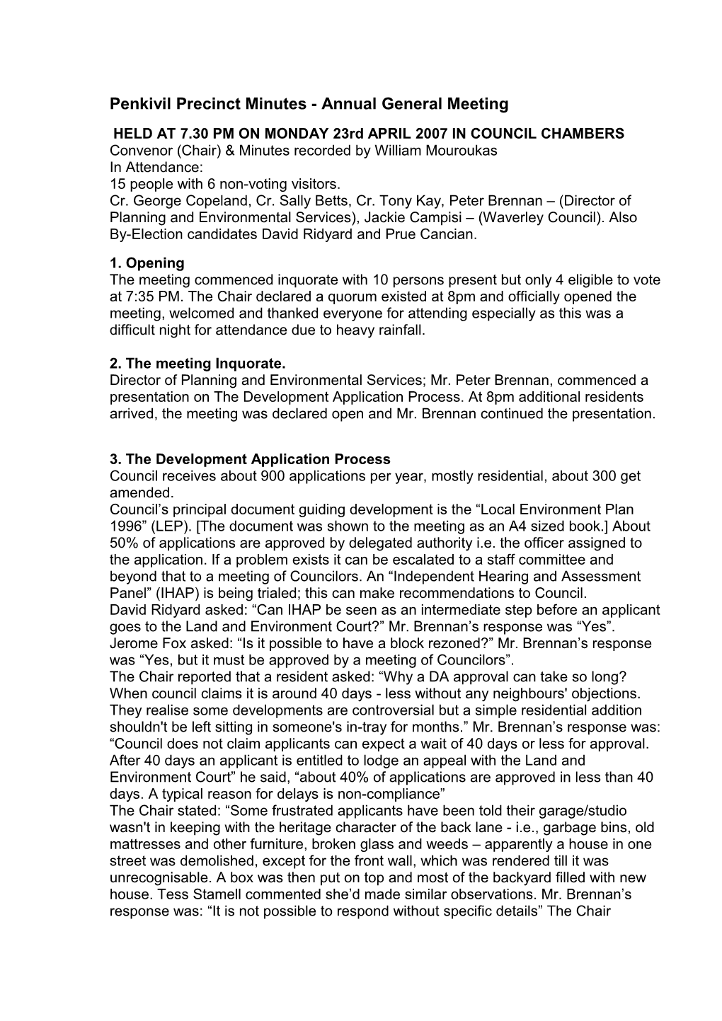 Penkivil Precinct Minutes - Annual General Meeting