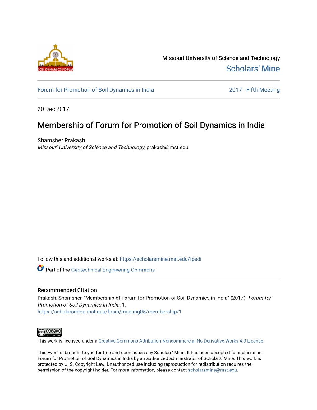 Membership of Forum for Promotion of Soil Dynamics in India