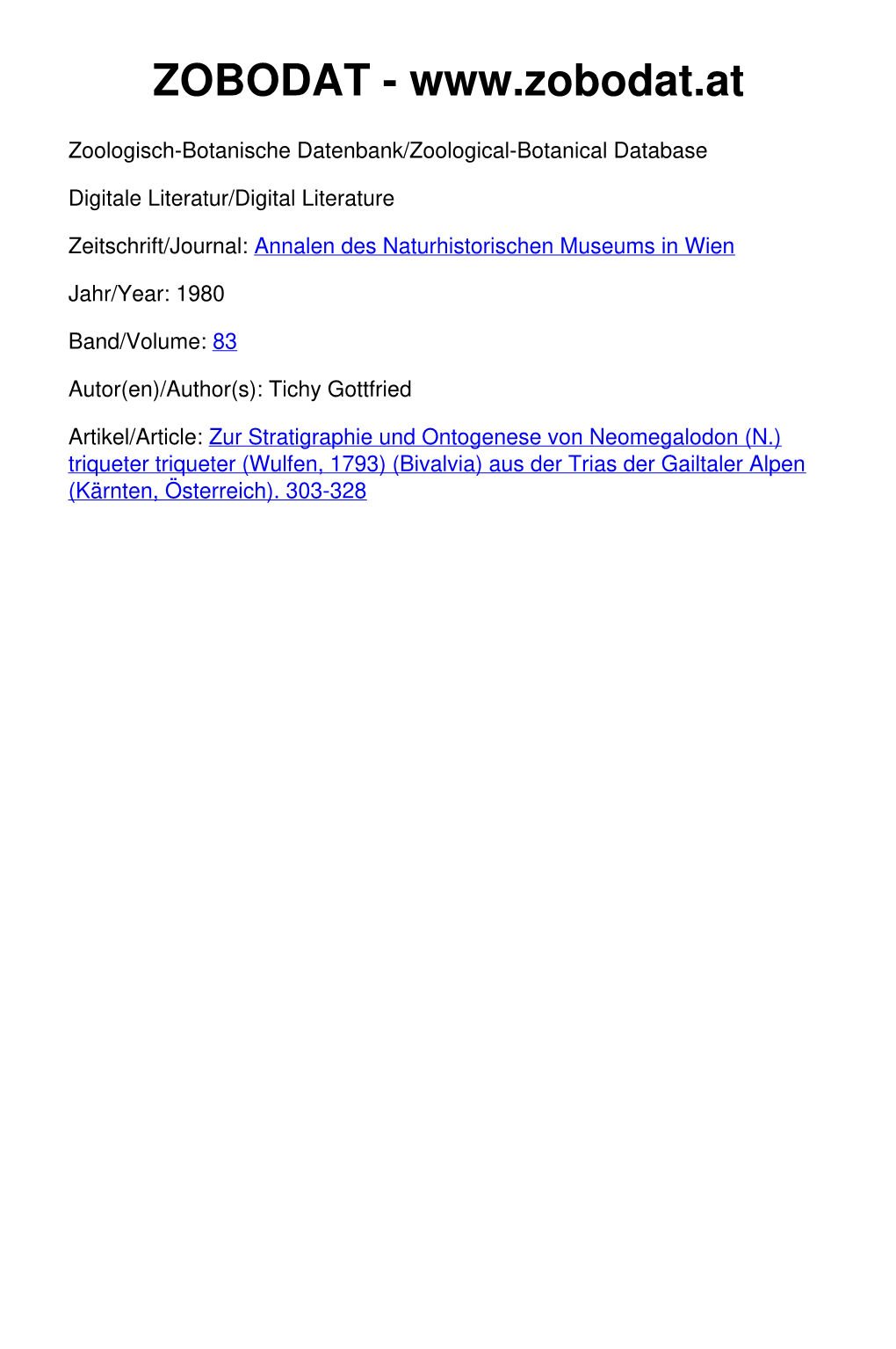 Zur Stratigraphie Und Ontogenese Von Neomegalodon (N.) Triqueter Triqueter (Wulfen, 1793) (Bivalvia) Aus Der Trias Der Gailtaler Alpen (Kärnten, Österreich)