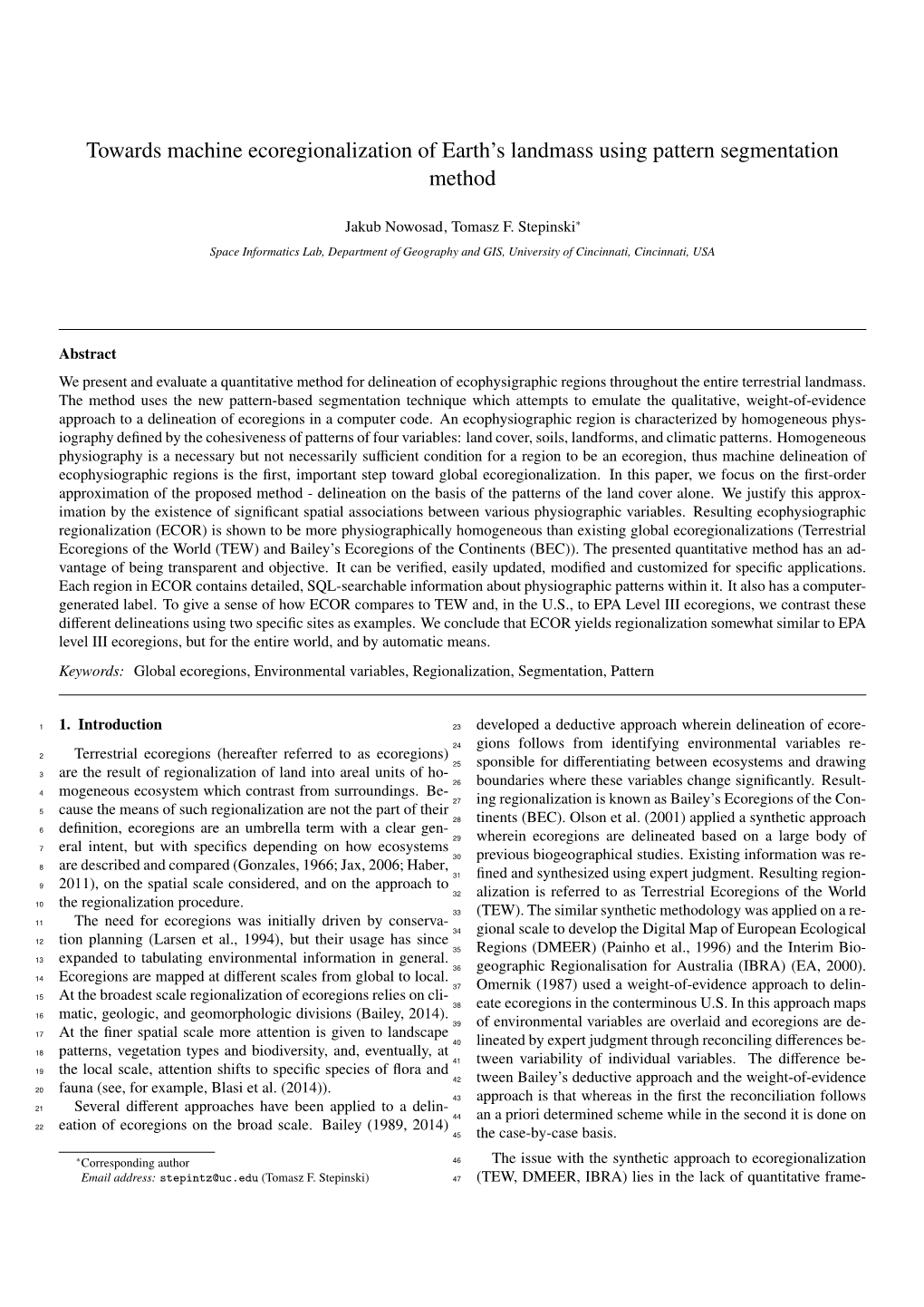 Towards Machine Ecoregionalization of Earth's Landmass Using Pattern