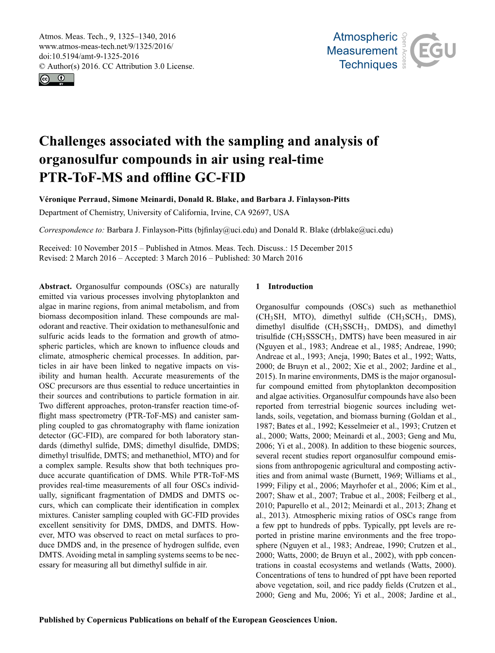 Articles, Which Are Known to Inﬂuence Clouds and (Nguyen Et Al., 1983; Andreae Et Al., 1985; Andreae, 1990; Climate, Atmospheric Chemical Processes