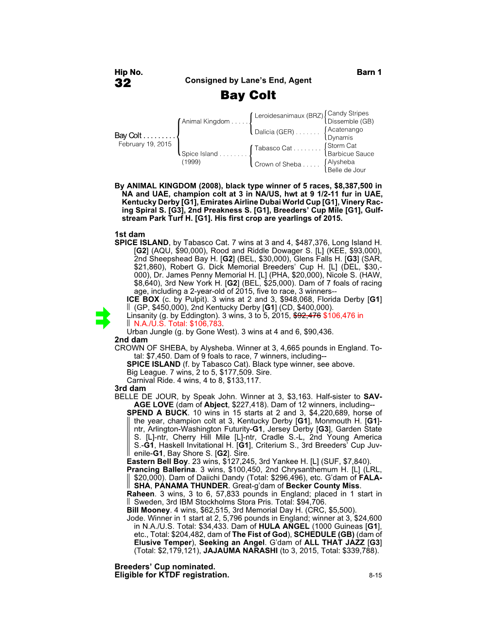 32 Consigned by Lane’S End, Agent Bay Colt