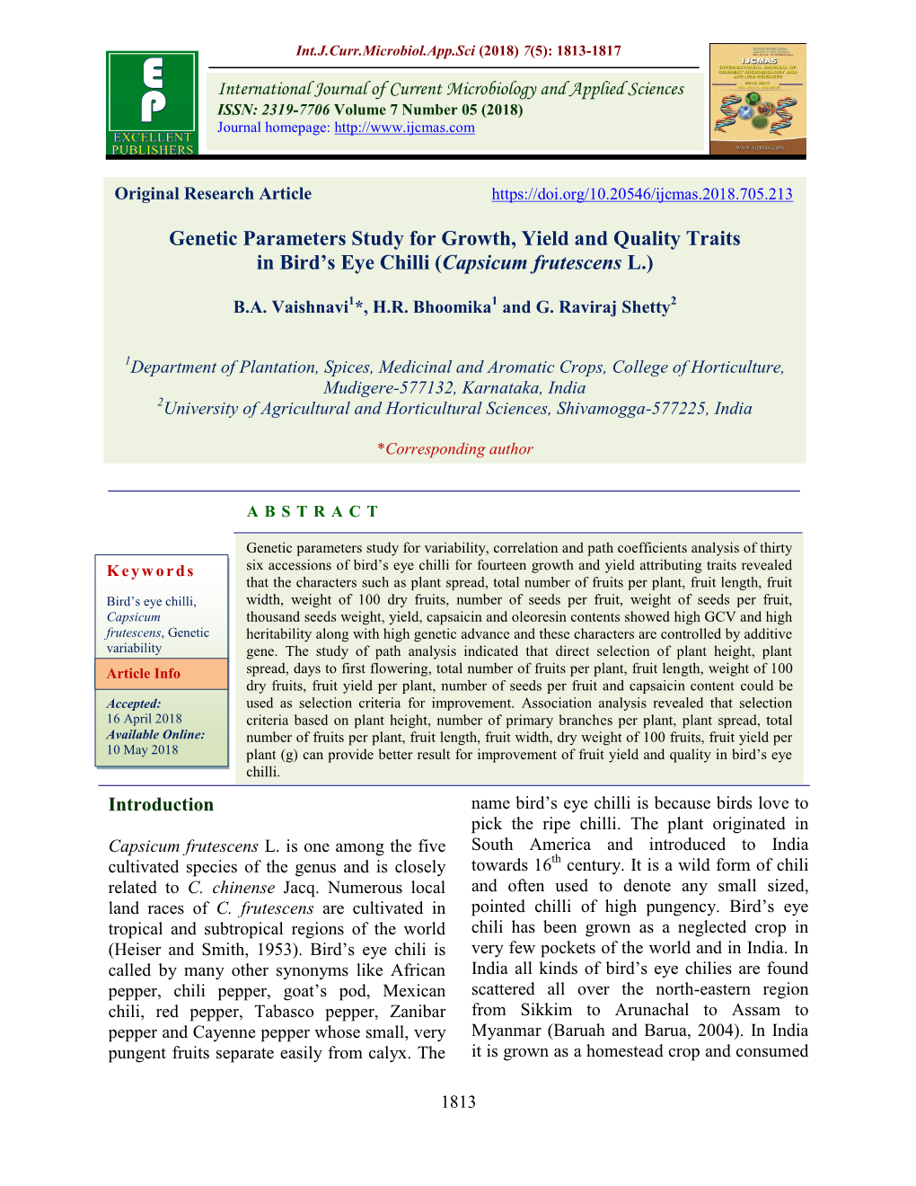 Genetic Parameters Study for Growth, Yield and Quality Traits in Bird's