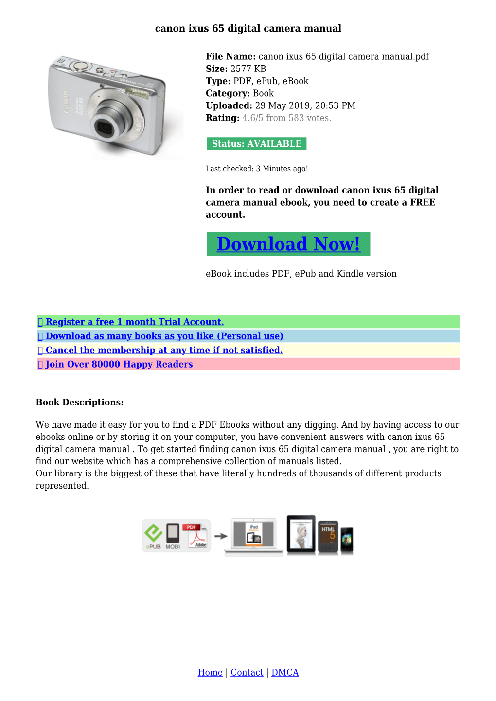 Canon Ixus 65 Digital Camera Manual