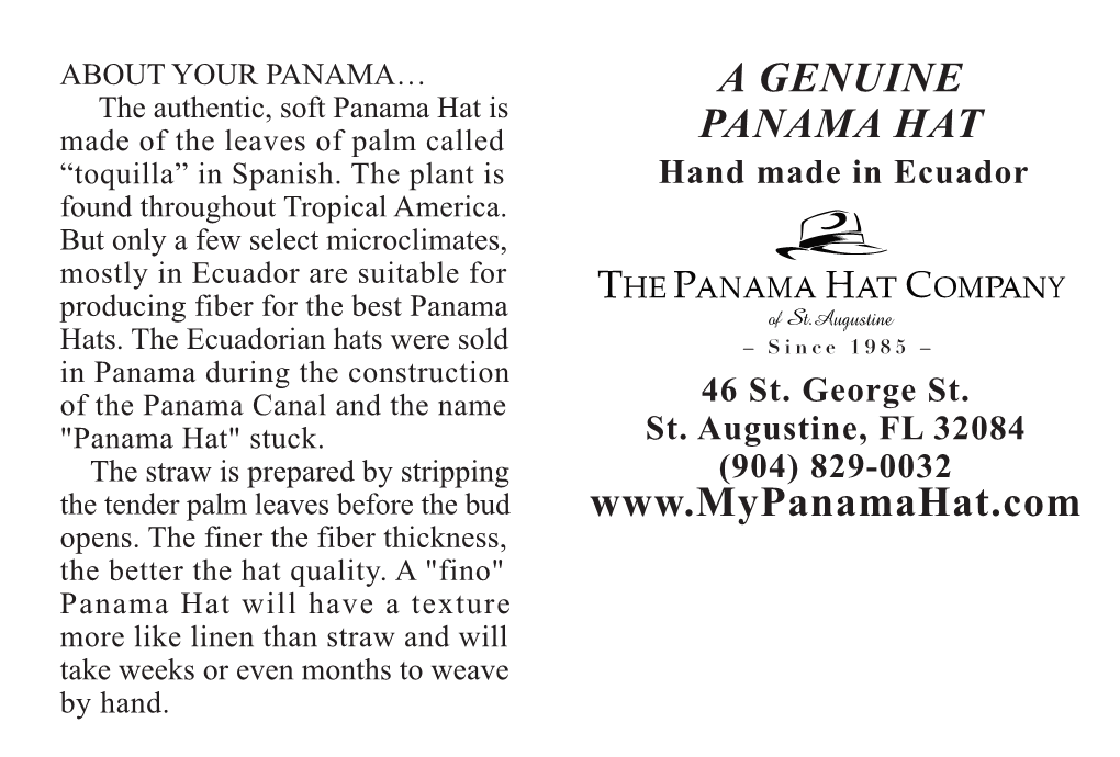 Panama Hat Care Instructions