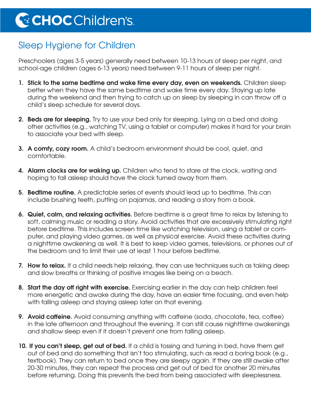 Sleep Hygiene-Children Handout.Indd