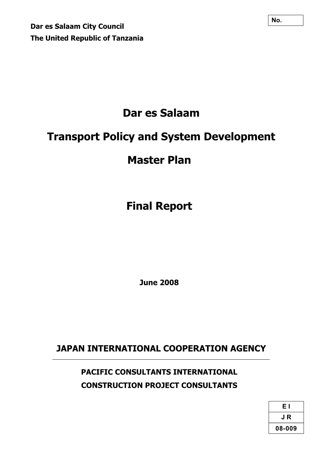 Dar Es Salaam Transport Policy and System Development Master Plan