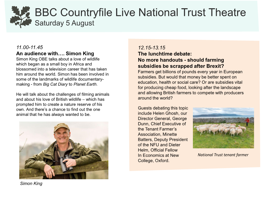 BBC Countryfile Live National Trust Theatre Saturday 5 August