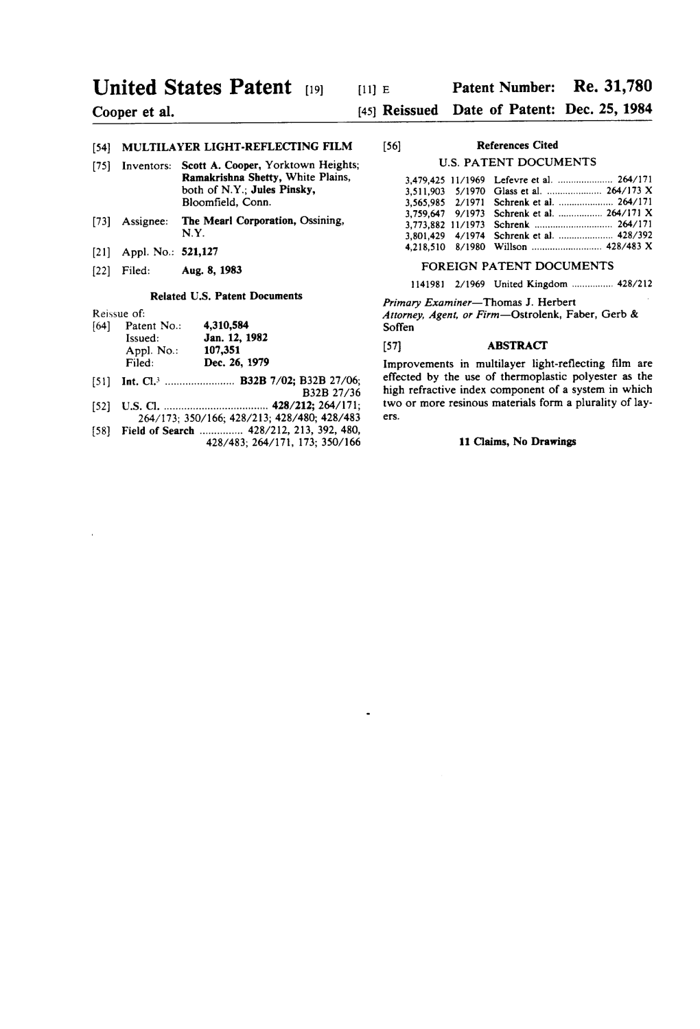 United States Patent (19) 11) E Patent Number: Re