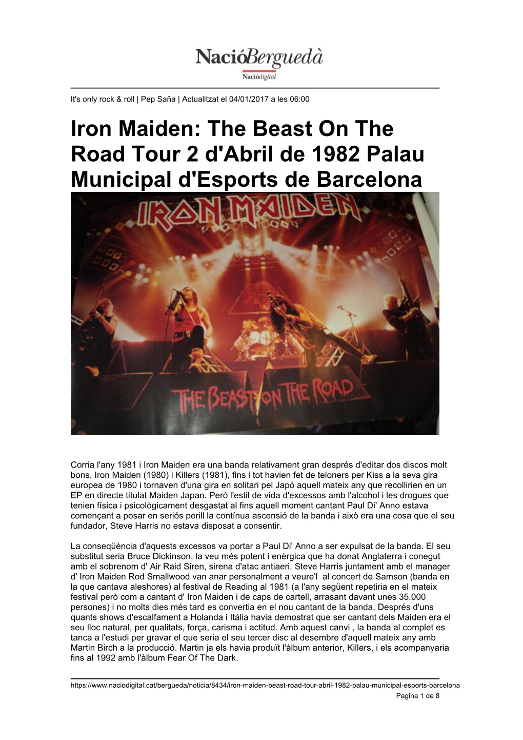 Iron Maiden: the Beast on the Road Tour 2 D'abril De 1982 Palau Municipal D'esports De Barcelona