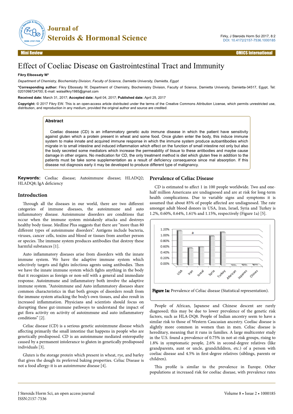 Effect of Coeliac Disease on Gastrointestinal Tract and Immunity