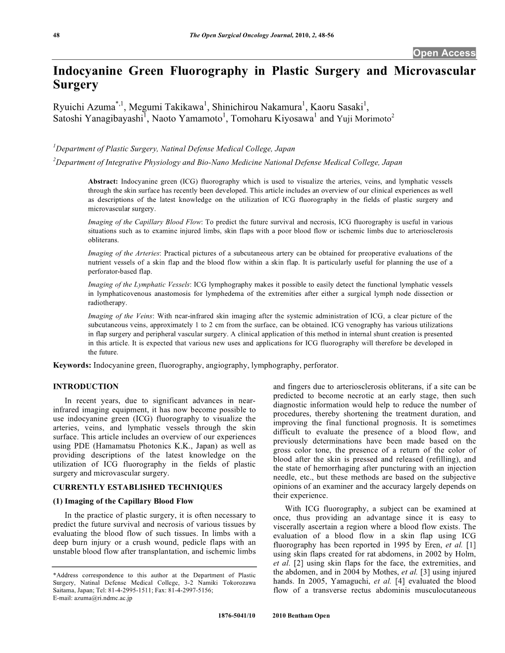 Indocyanine Green Fluorography in Plastic Surgery and Microvascular Surgery