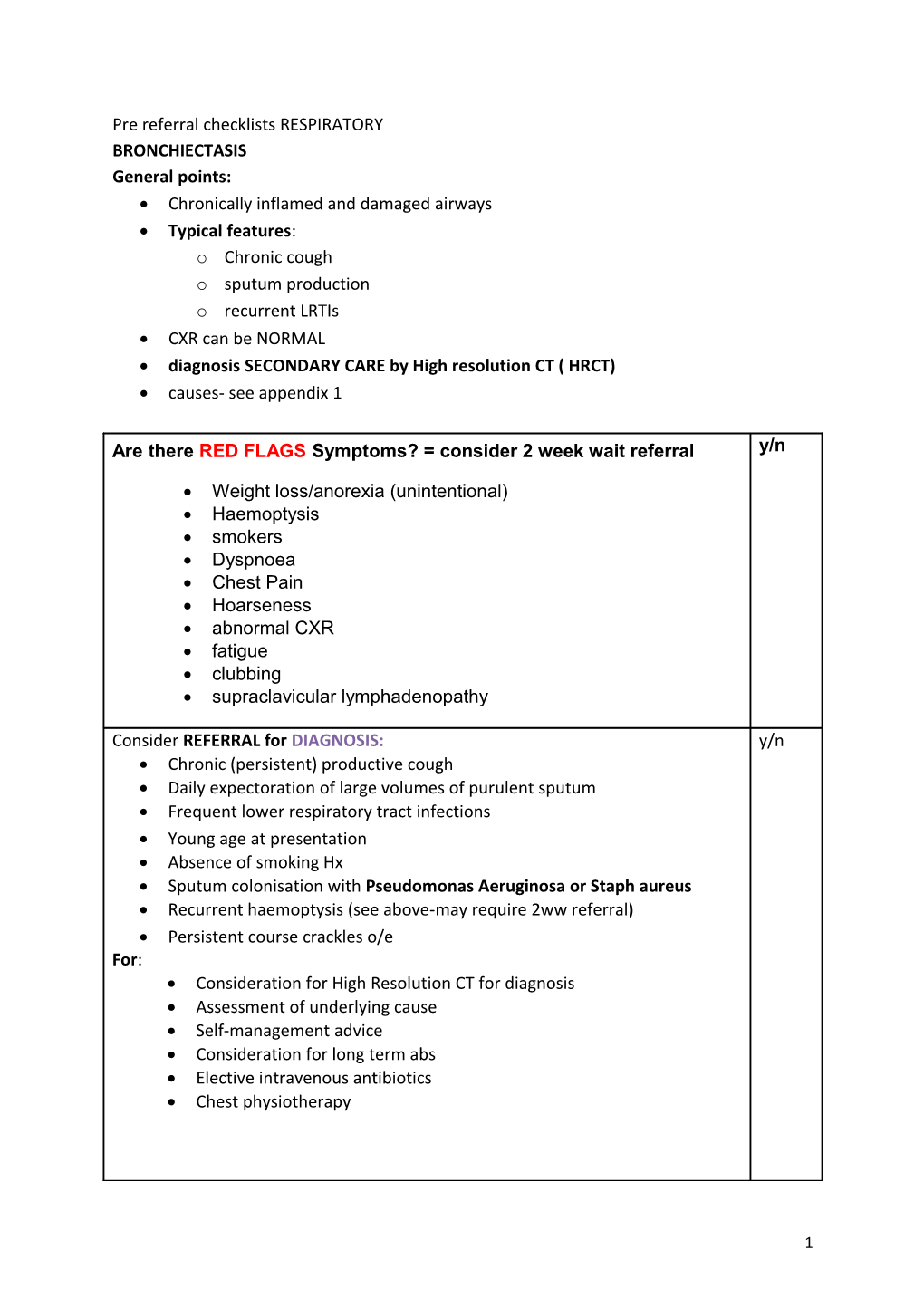 Pre Referral Checklists RESPIRATORY