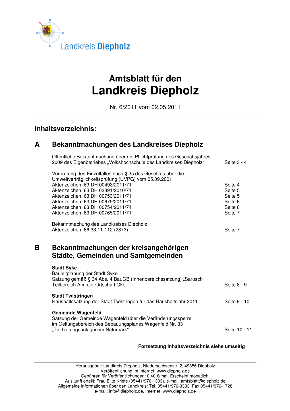 Amtsblatt Für Den Landkreis Diepholz