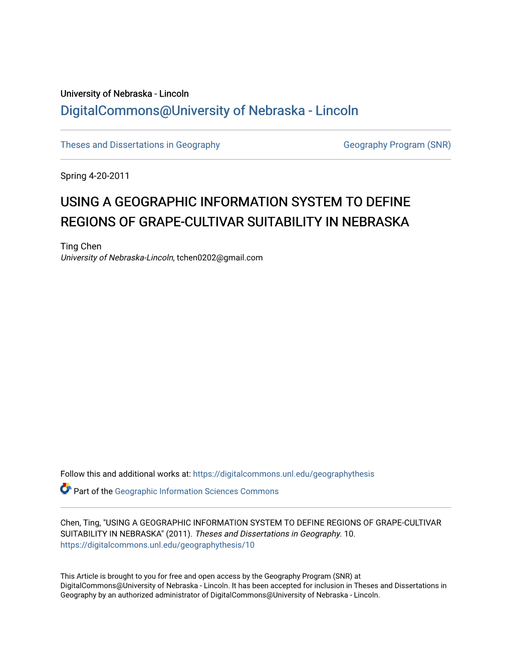 Using a Geographic Information System to Define Regions of Grape-Cultivar Suitability in Nebraska