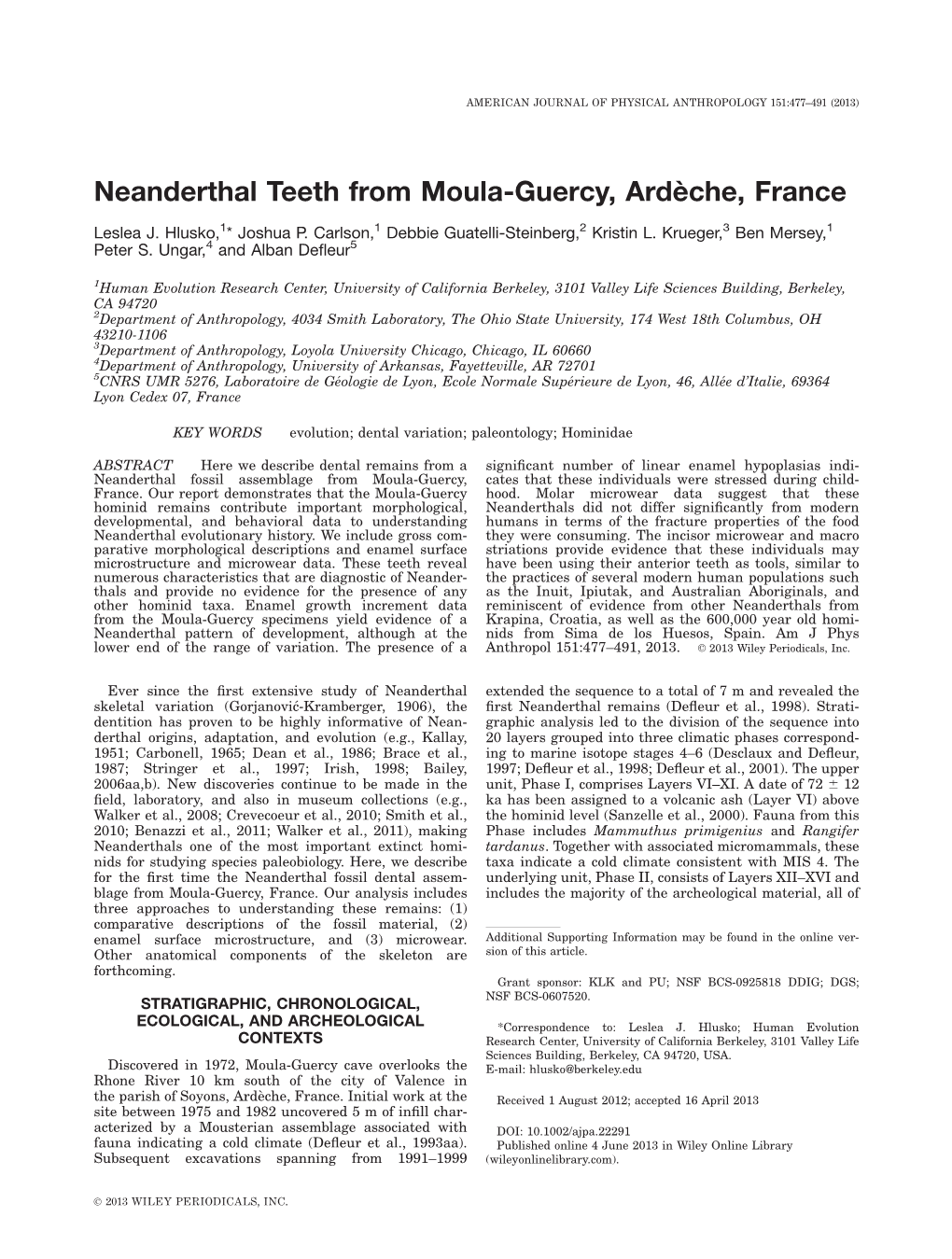 Neanderthal Teeth from Moula-Guercy, Arde`Che, France