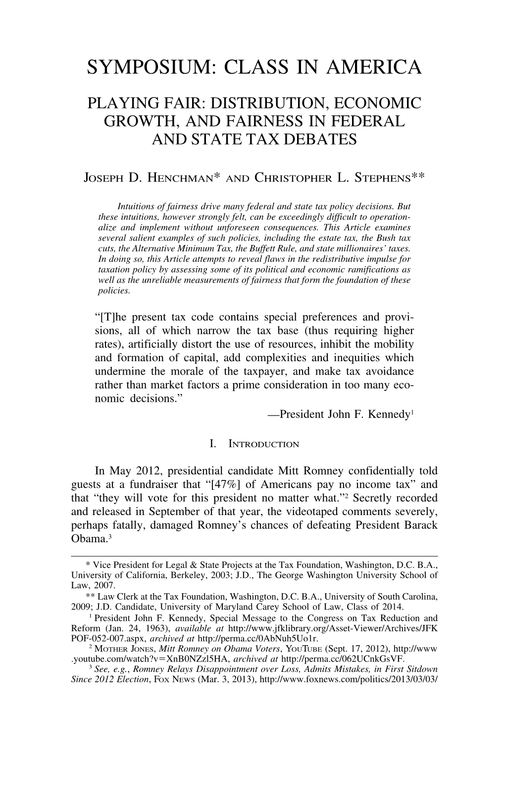 Playing Fair: Distribution, Economic Growth, and Fairness in Federal and State Tax Debates