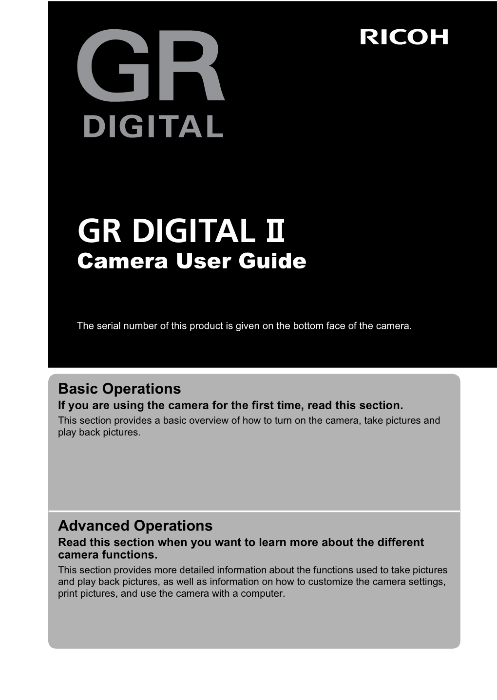 Ricoh GR DIGITAL II User Manual