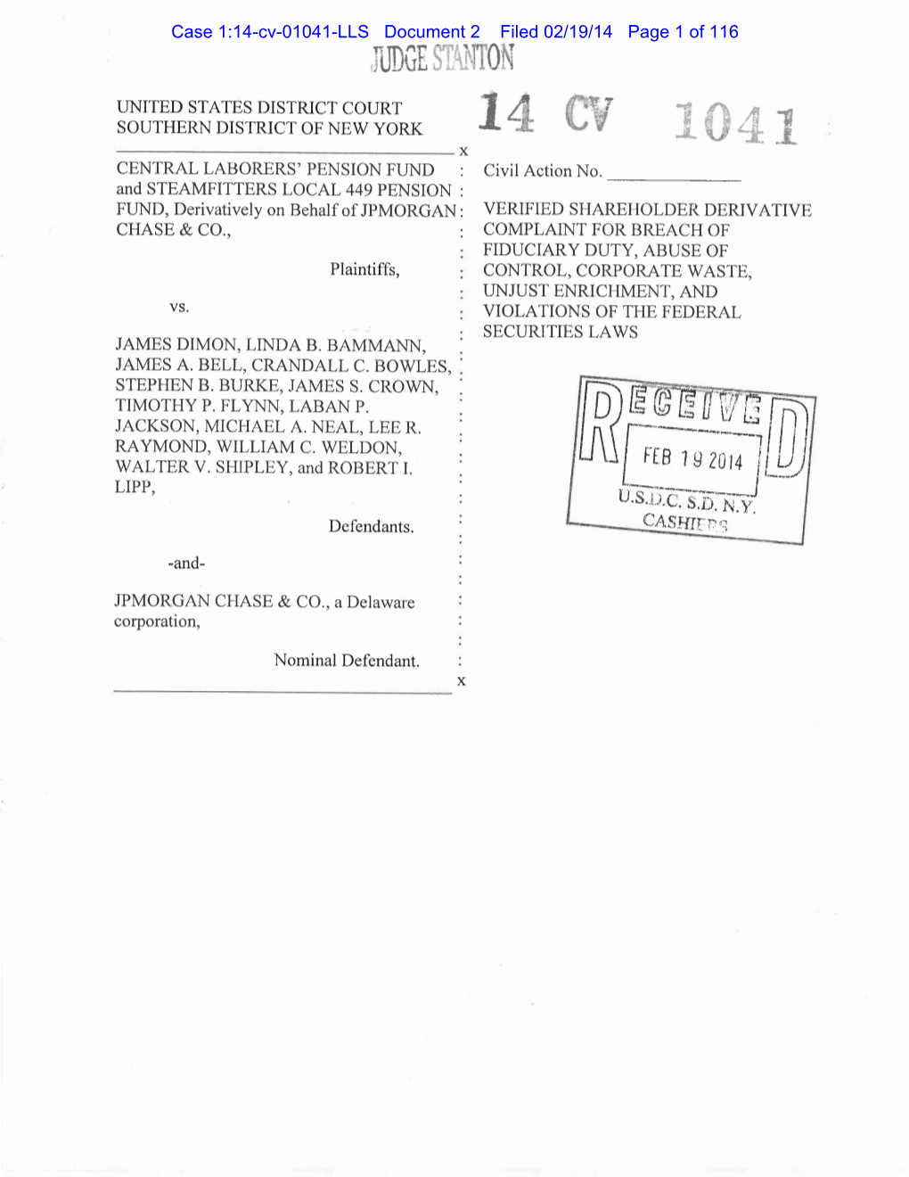 Case 1:14-Cv-01041-LLS Document 2 Filed 02/19/14 Page 1 of 116 Case 1:14-Cv-01041-LLS Document 2 Filed 02/19/14 Page 2 of 116