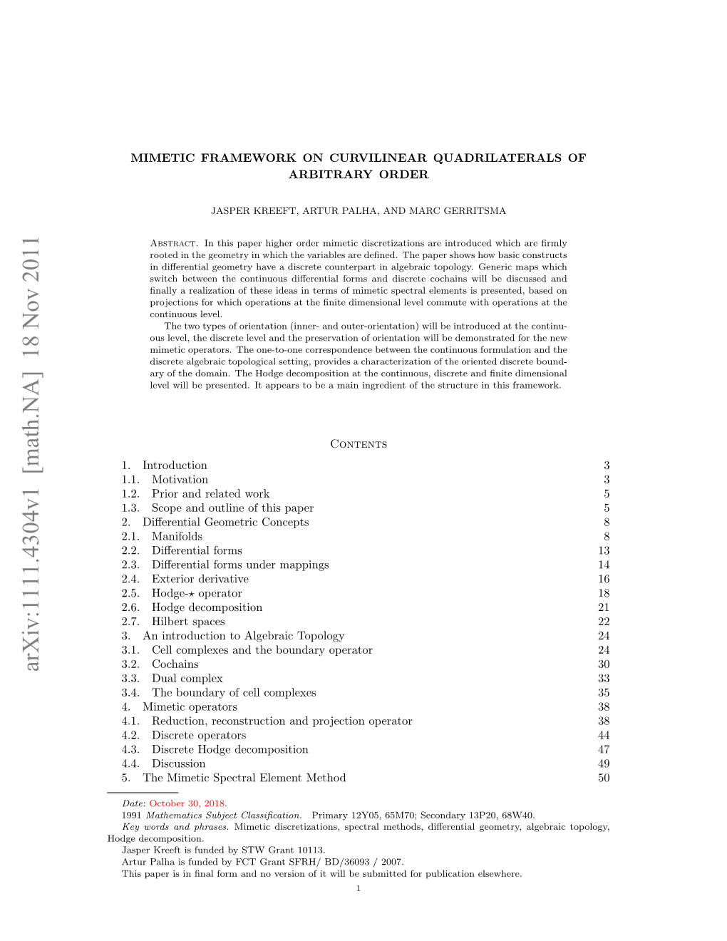 Arxiv:1111.4304V1 [Math.NA] 18 Nov 2011 3.3